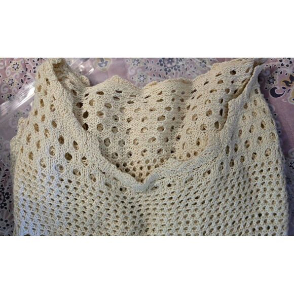 Cream Crochet Open-Knit Long-Sleeve Womens Sweater cottagecore fairycore boho - Picture 8 of 9